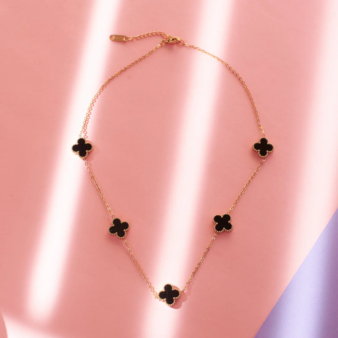 Black Anti Tarnish Clover Necklace