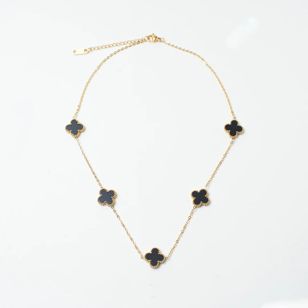 Black Anti Tarnish Clover Necklace