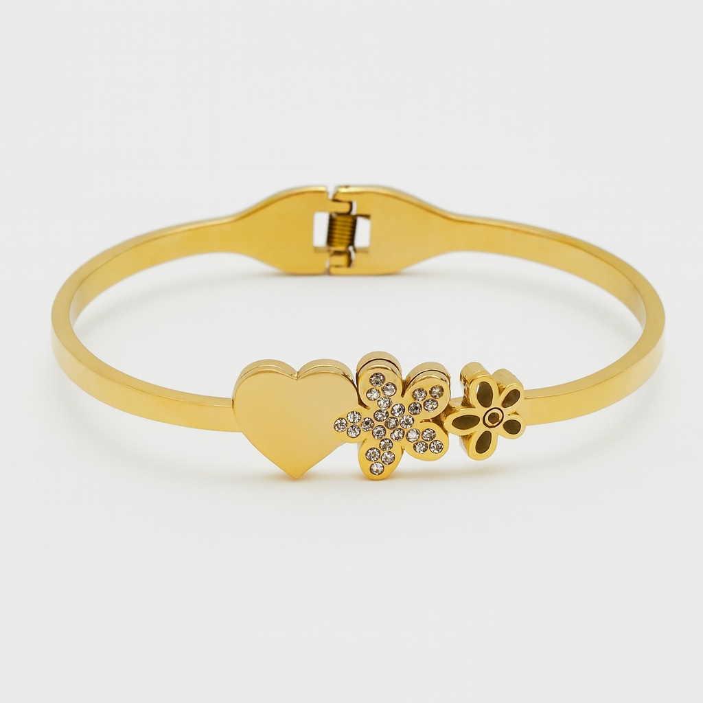 Gold Heart & Flower Bracelet