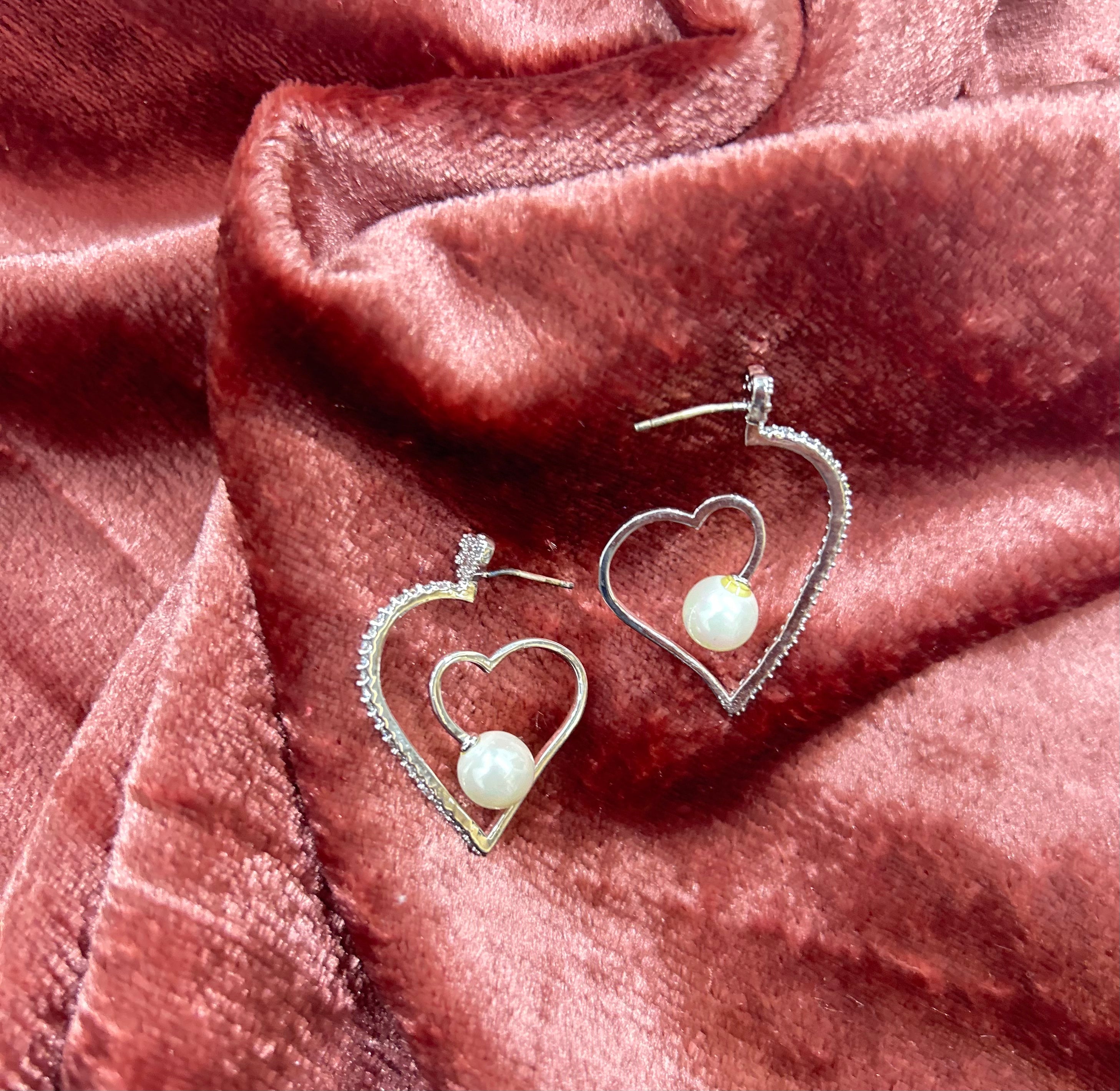Pearl Heart Earrings