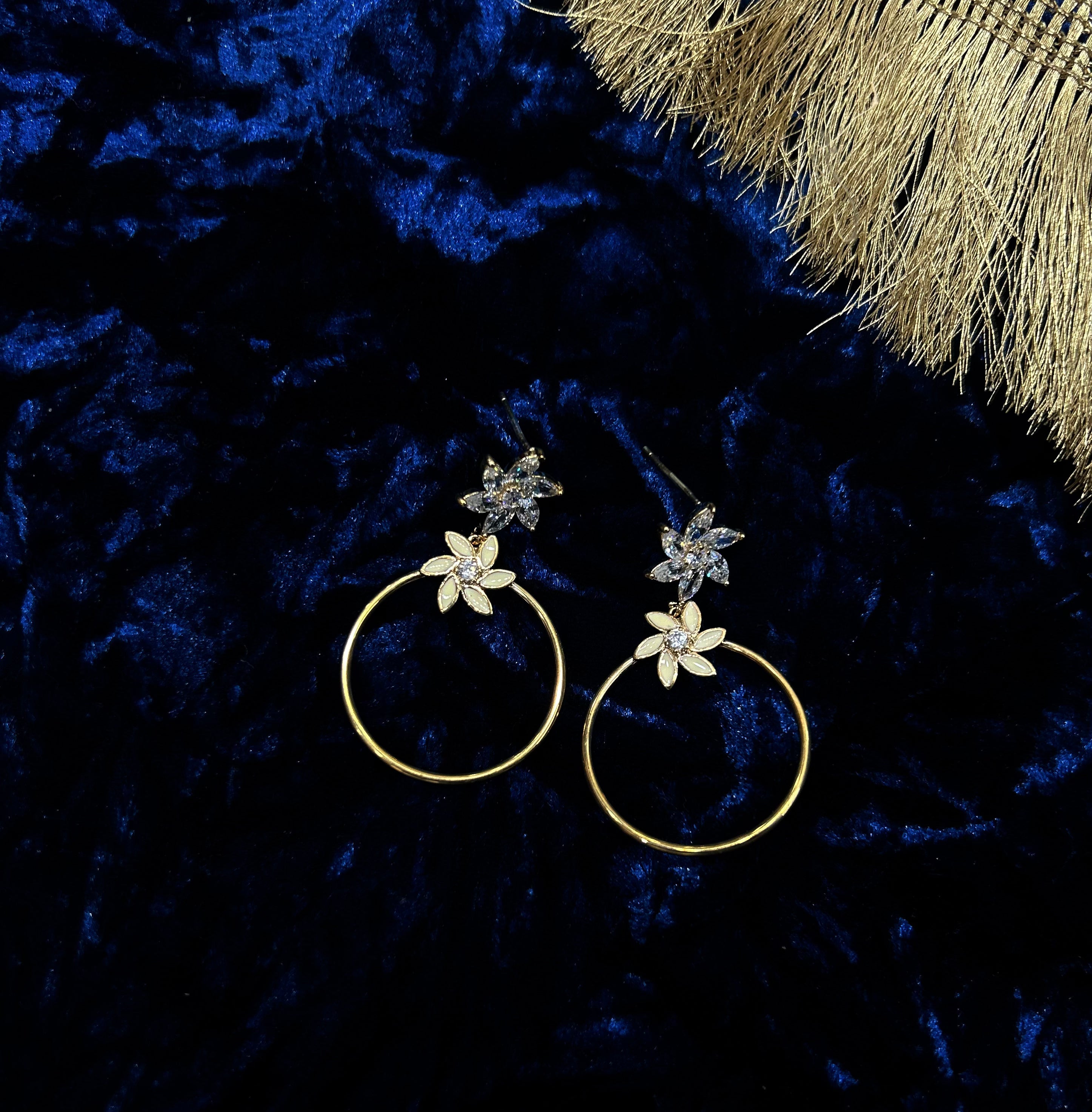 Gold Flower Hoop Earings