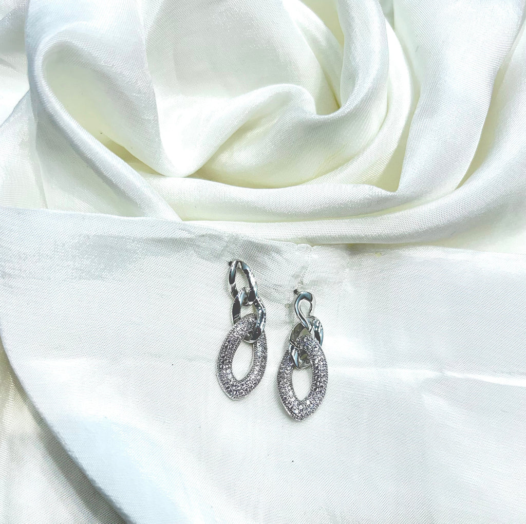 Silver Oval Spark Earrings