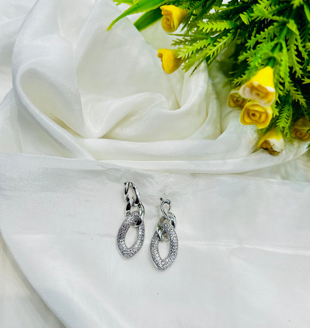 Silver Oval Spark Earrings