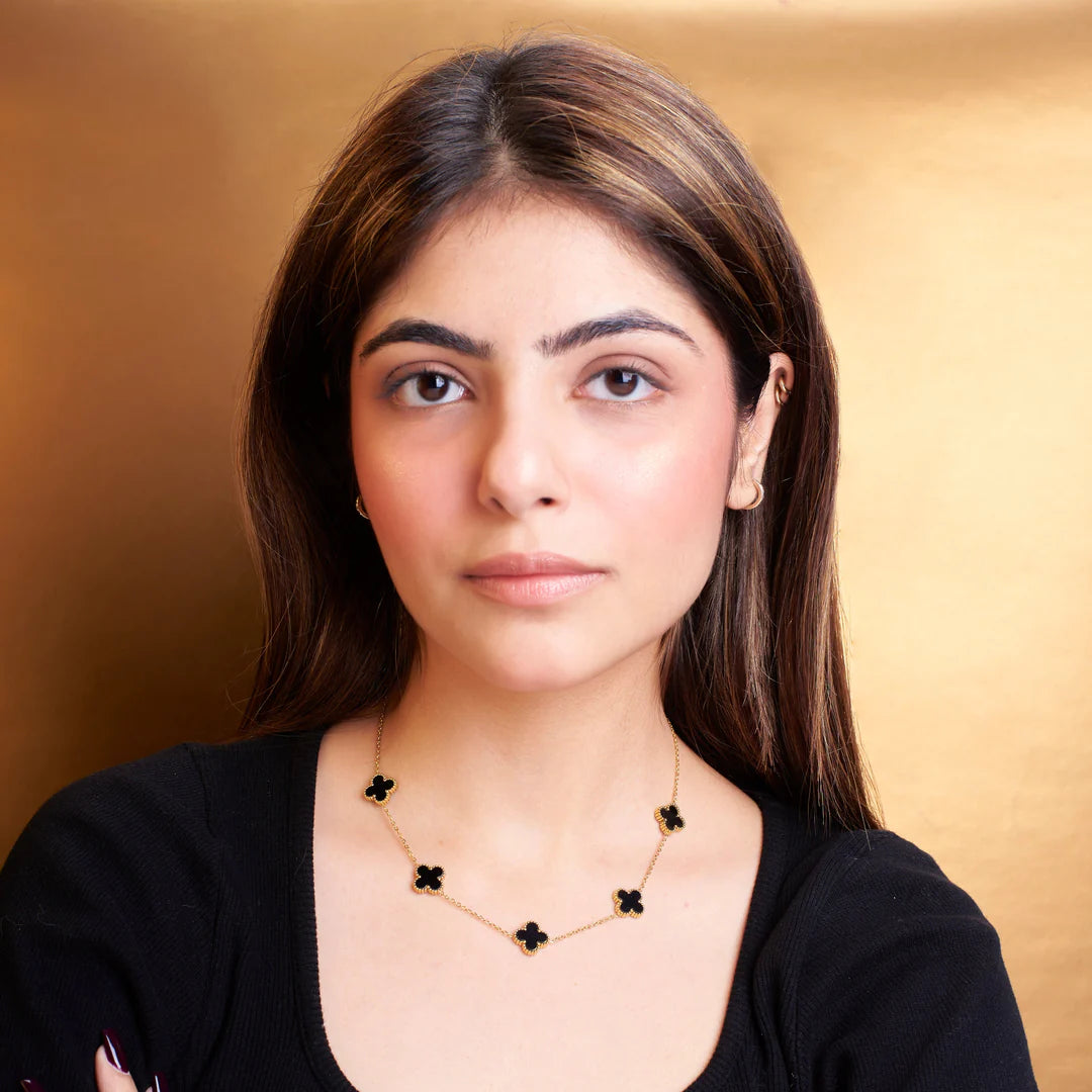Black Anti Tarnish Clover Necklace