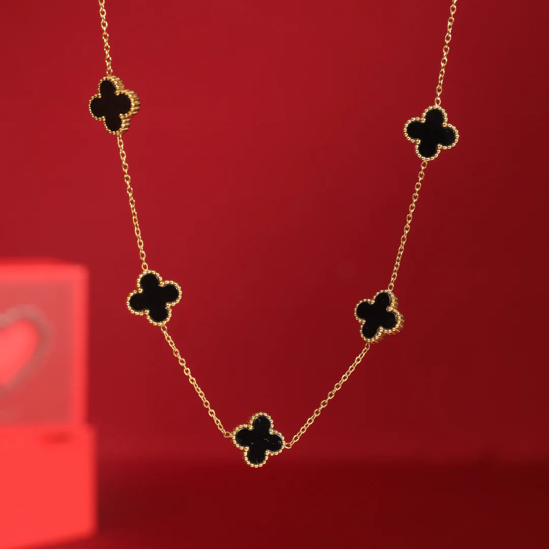 Black Anti Tarnish Clover Necklace