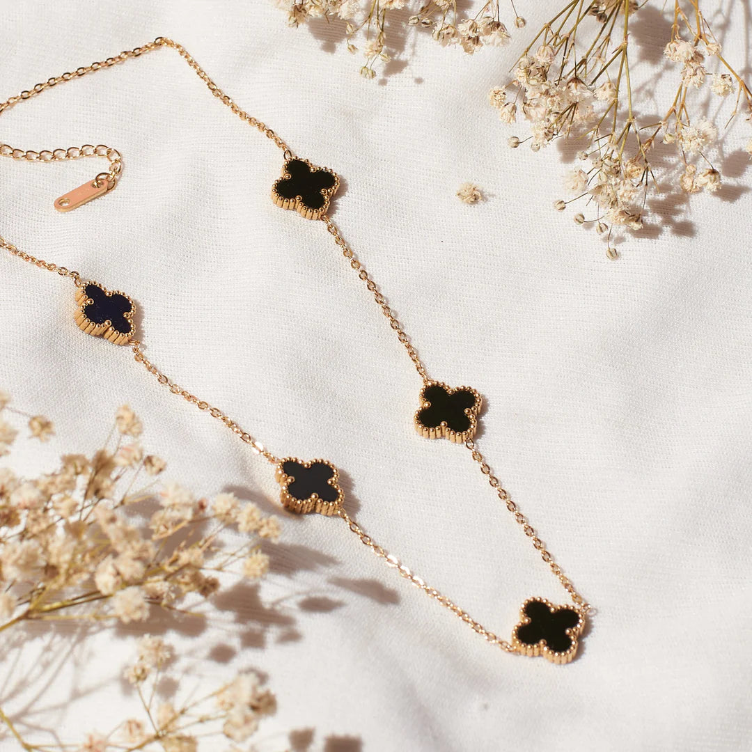 Black Anti Tarnish Clover Necklace