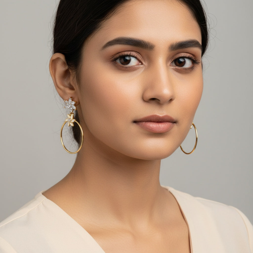 Gold Flower Hoop Earings