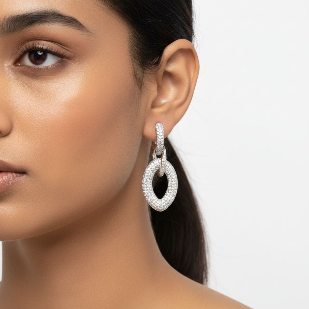 Silver Oval Spark Earrings