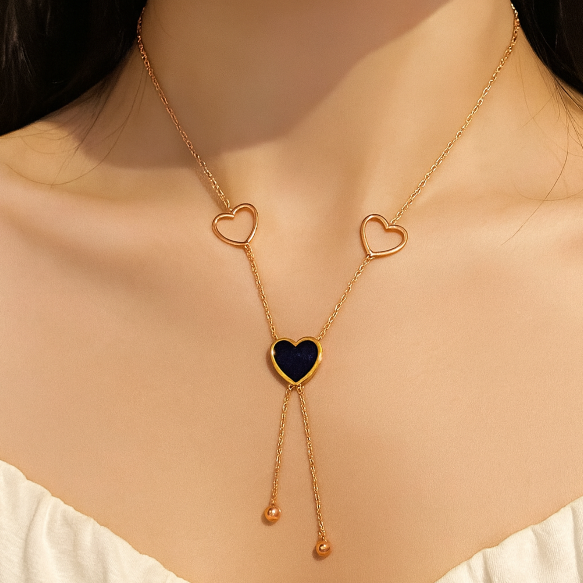 Gold Heart Lariat Necklace