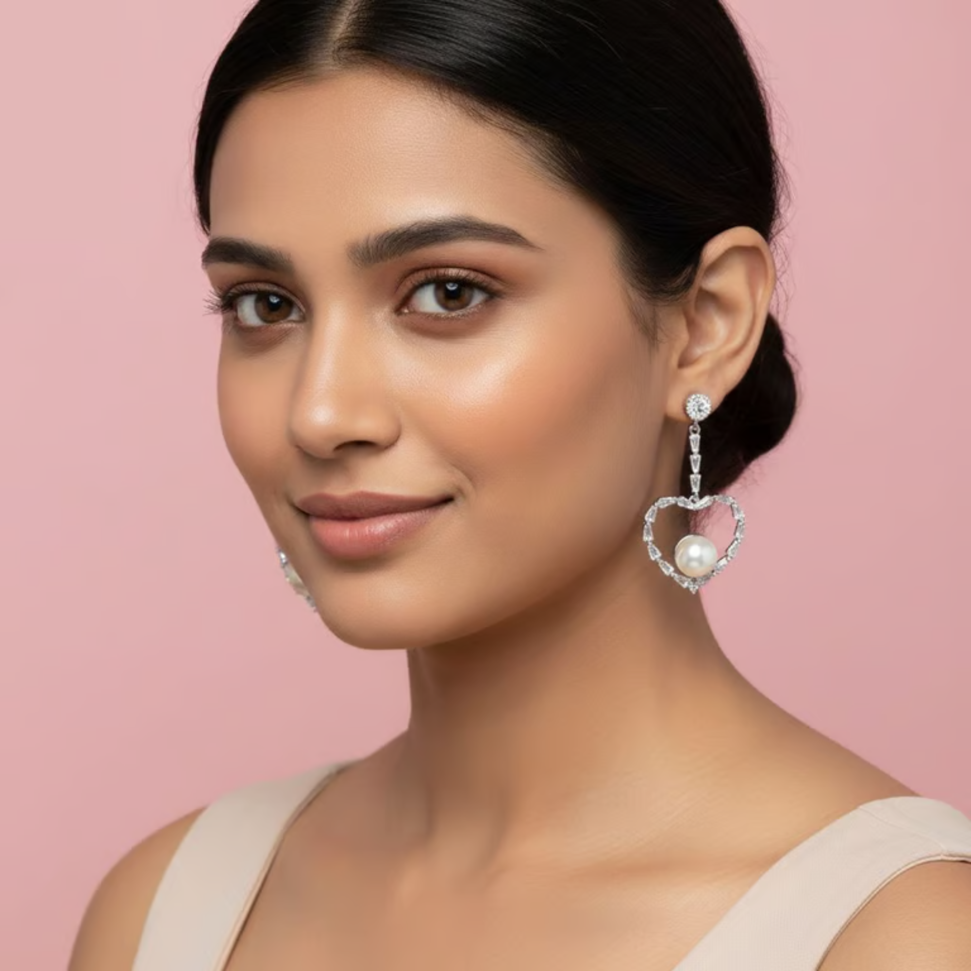 Pearl Heart Drop Earrings