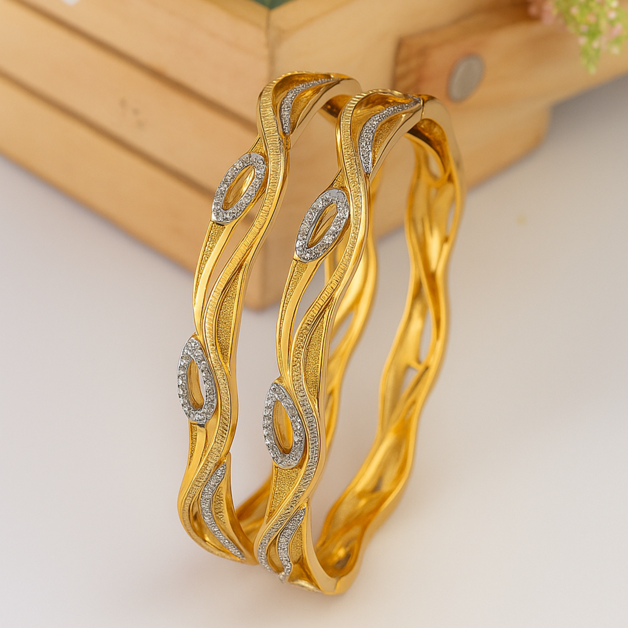 Gold Wave Design Bangles