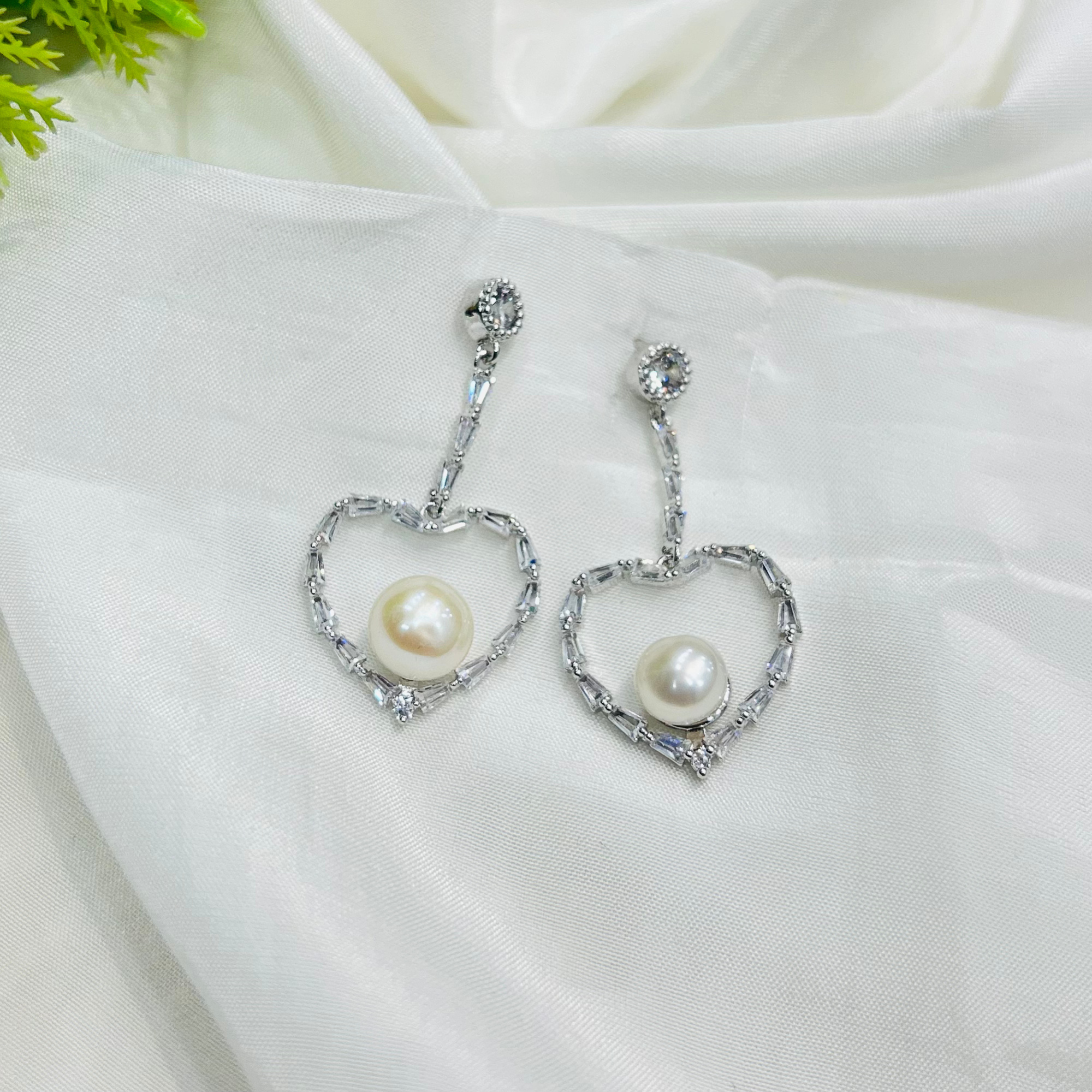 Pearl Heart Drop Earrings