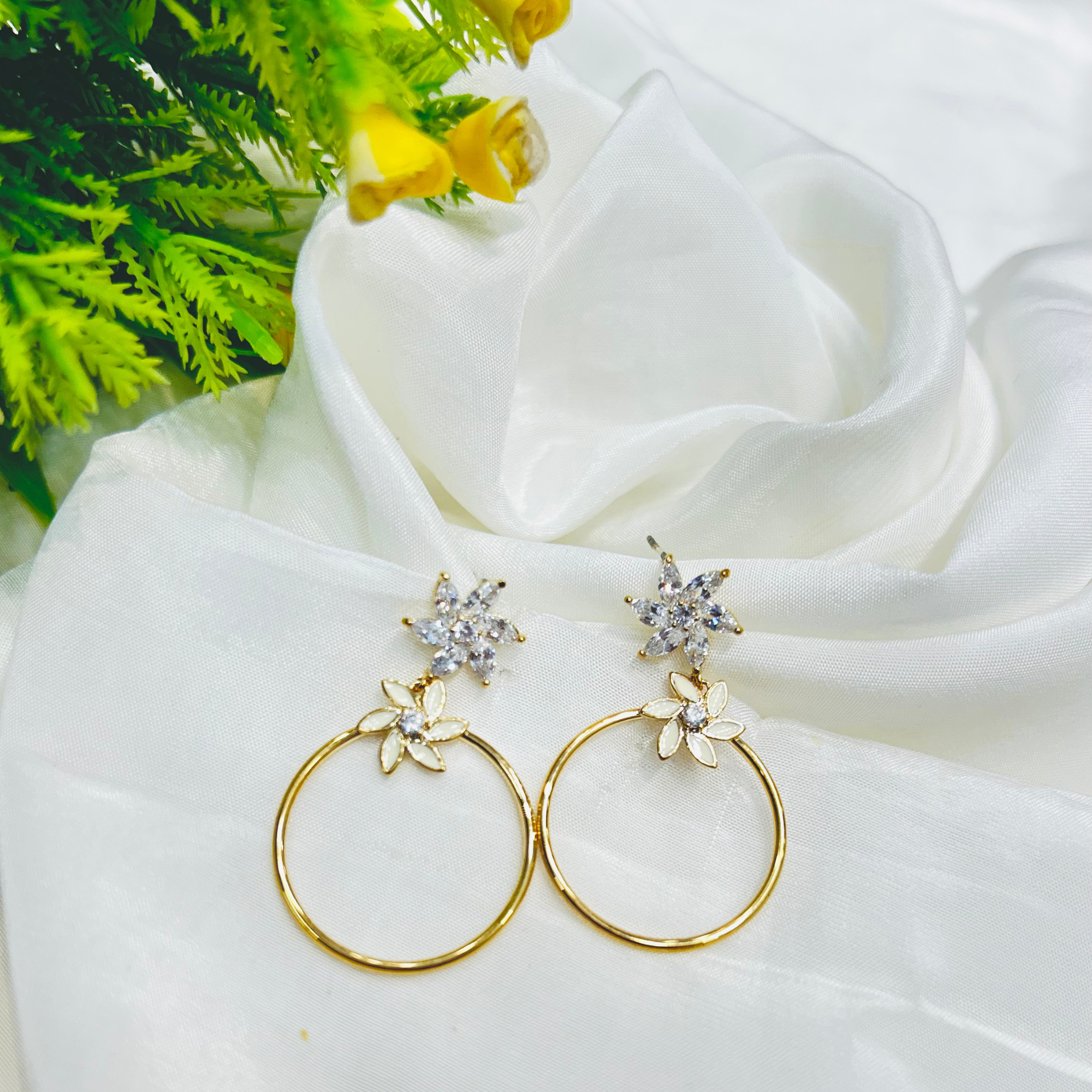 Gold Flower Hoop Earings