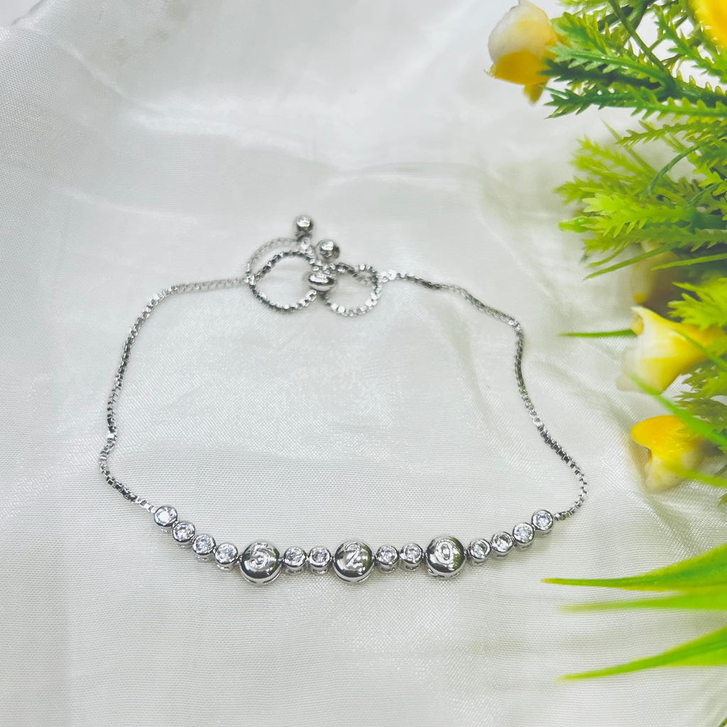 Silver Number Charm Bracelet (Adjustable size)